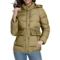thumbnail image 5 of Women's Winter Hooded Jacket Solide Color Zip UP Puffer Jacket Thicken Stand Collar Snow Coat with Removable Hood Khaki 5XL, 5 of 9