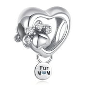 925 Sterling Silver Charm for Pandora Bracelets Paw Heart for Mom Dangle Charms Women Bracelet Charm
