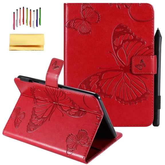 Kindle Paperwhite Case,Allytech Embossed with Butterfly Folio Stand Wallet Case with Cards/Cash Holder for Kindle Paperwhite (Fits All-New 10th Generation 2018/ All Paperwhite Generations),Red