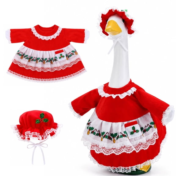 EBaokuup 2 Pcs Christmas Mrs. Claus Porch Goose Outfit, Red Green Dress and Hat for 23 inch Goose Statue