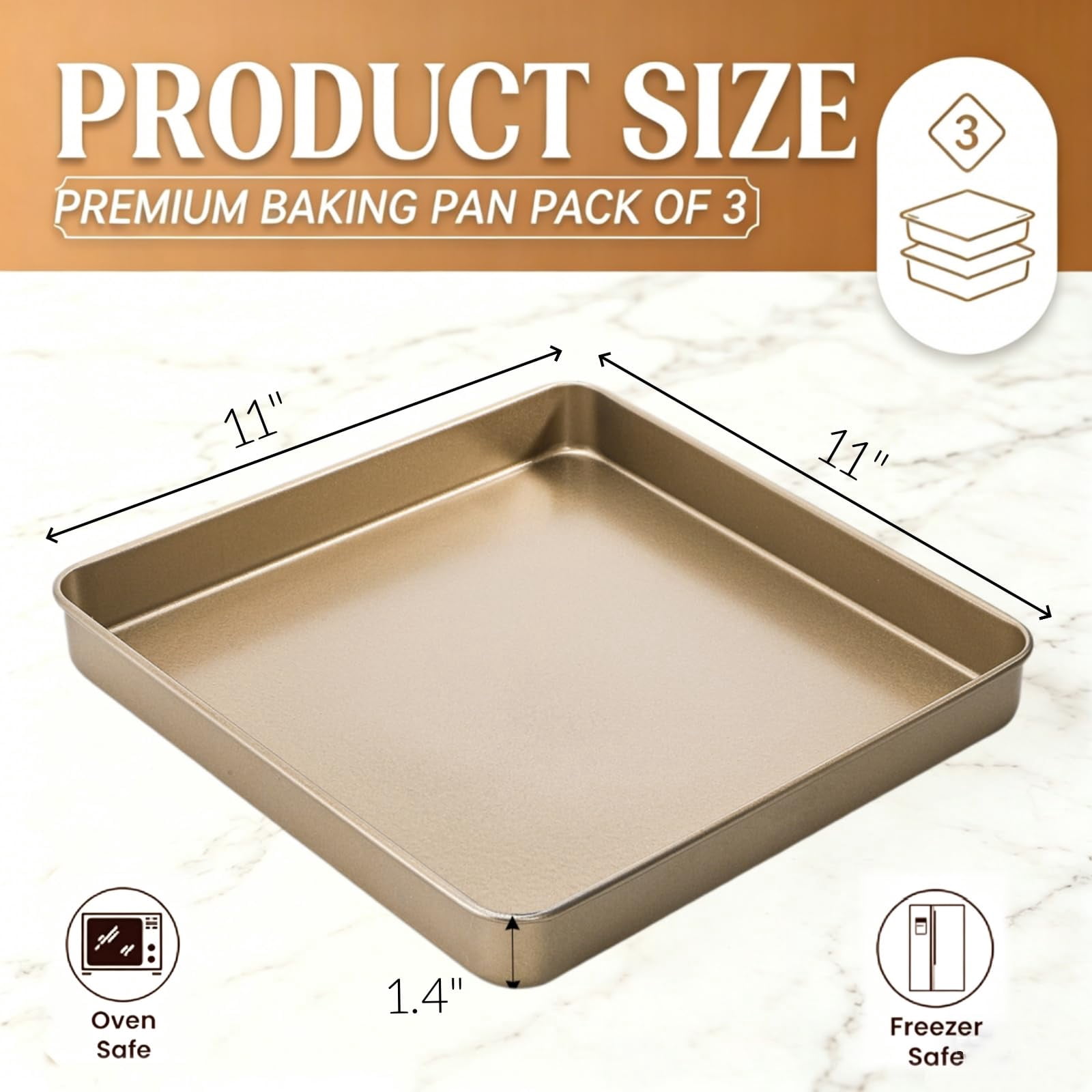 Baking Sheet Pans 3 Pack Square Nonstick Heavy Duty for Toaster Oven Baking
