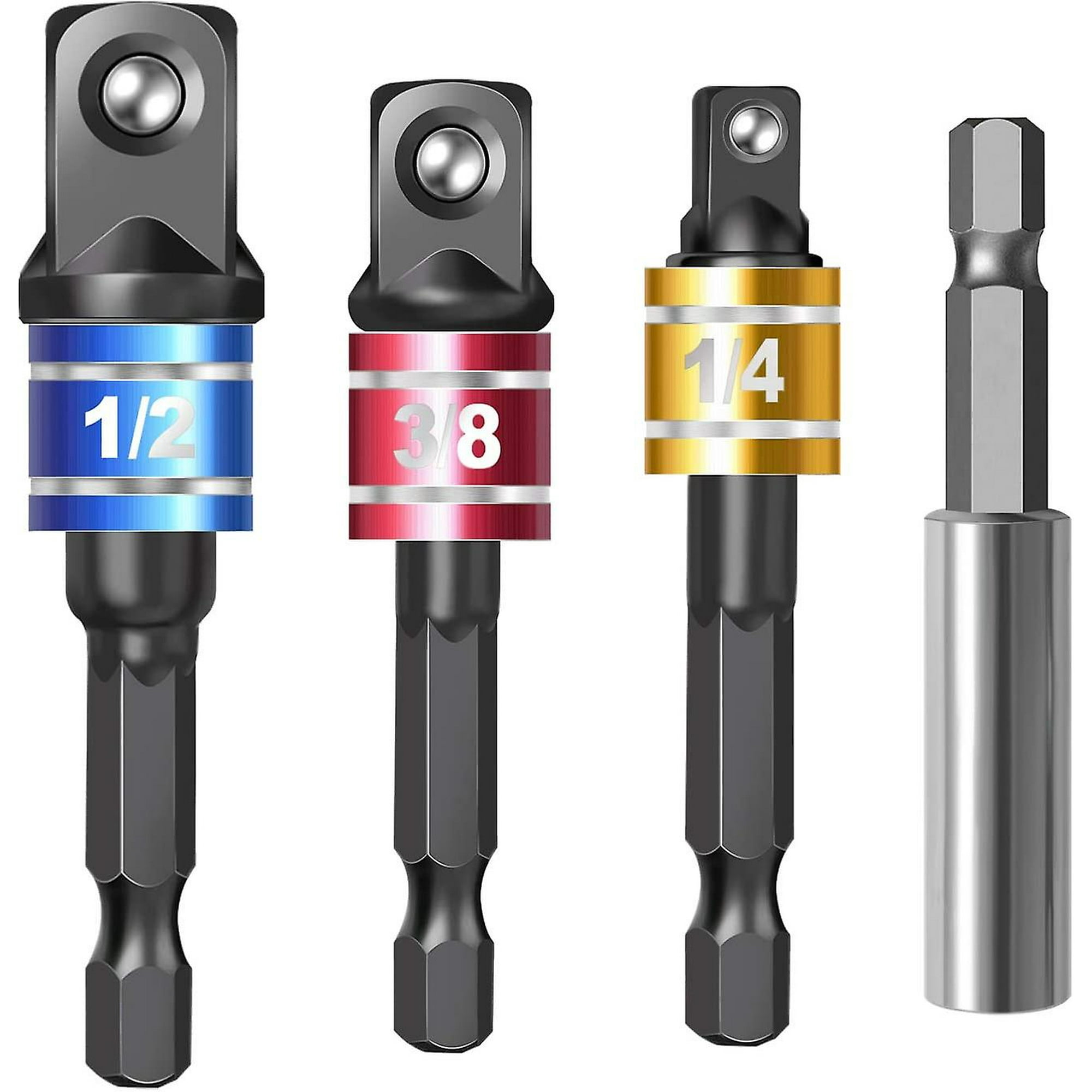 Impact Driver Socket Adapter Set With Magnetic Extension Bit Holder For 1 4 Inch Hex Shank To Square Socket Turn Power Drill Into Nut Driver 4 Pieces Walmart