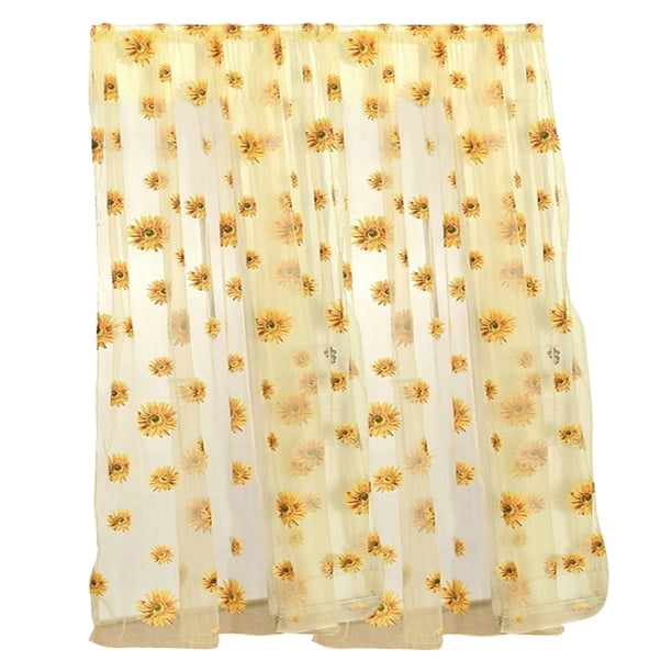 Cortina de gasa transparente con diseño de girasoles para dormitorio y sala de estar, 100 x 270 cm (amarilla).