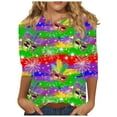 thumbnail image 2 of Cavosen Mardi Gras Ladies Tops 3/4 Lengh Sleeve Carnival Shiny Mask Graphic Print Blouse Crewneck Party Holiday Tops Casual Trendy Festival Shirts Dressy Party Funny T-Shirt 2XL, 2 of 5