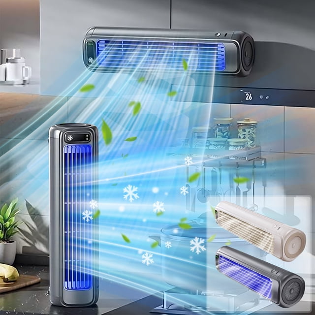 Reduced Price, Tower Fan with High Battery Capacity, Strong Wind Silent Fan for Office and Kitchen, USB Portable Wall Mounted Fan | Plastic, Blue, Akmoler