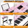 thumbnail image 4 of HarmonyStrings 61-Key Portable Electric Keyboard Piano with Built In Speakers, LED Screen, Headphones, Microphone, Piano Stand, Music Sheet Stand and Stool Pink, 4 of 10