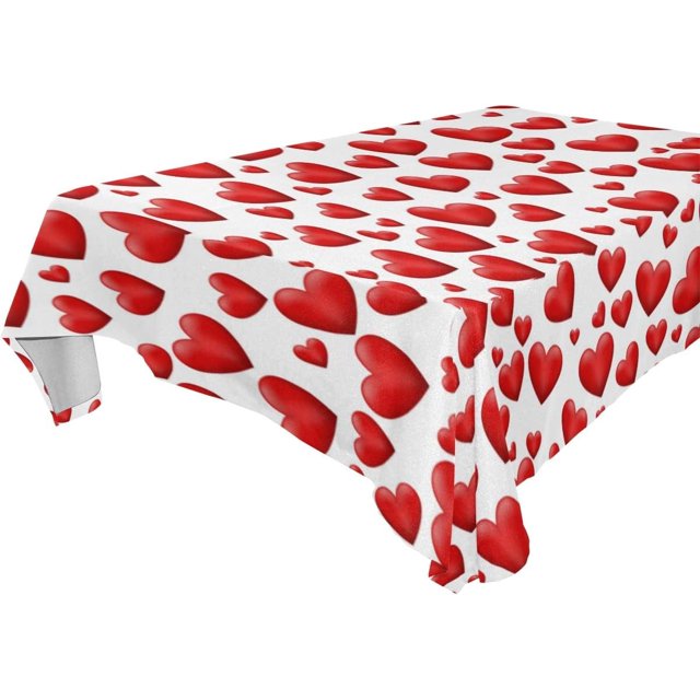 Rectangle Tablecloth Red Love Heart Solid Polyester Fabric Tablecloth for Kitchen Dinning Wedding Holiday Party Decorations 60x120 Inch