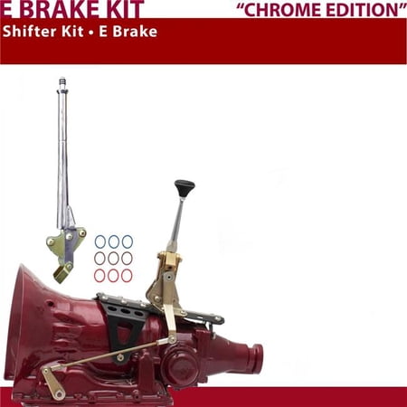 American Shifter AOD Shifter Kit 6 in. E-Brake Chrome Dual Shift 16 in. Handle Ringed Knob for C831C