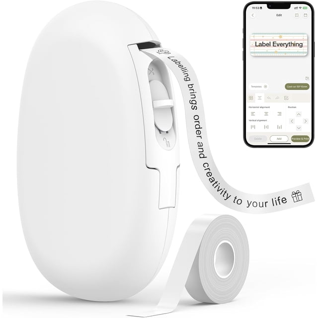 E tooth Label Maker Machine with Tape Continuous Label Versatile App with Fonts and k+ Icons Label Printer for Home Kitchen School Office Organization