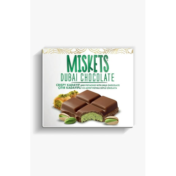 Miskets Dubai Chocolate – Milk Chocolate Bar with Pistachio & Crunchy Kadayif Filling – 100g