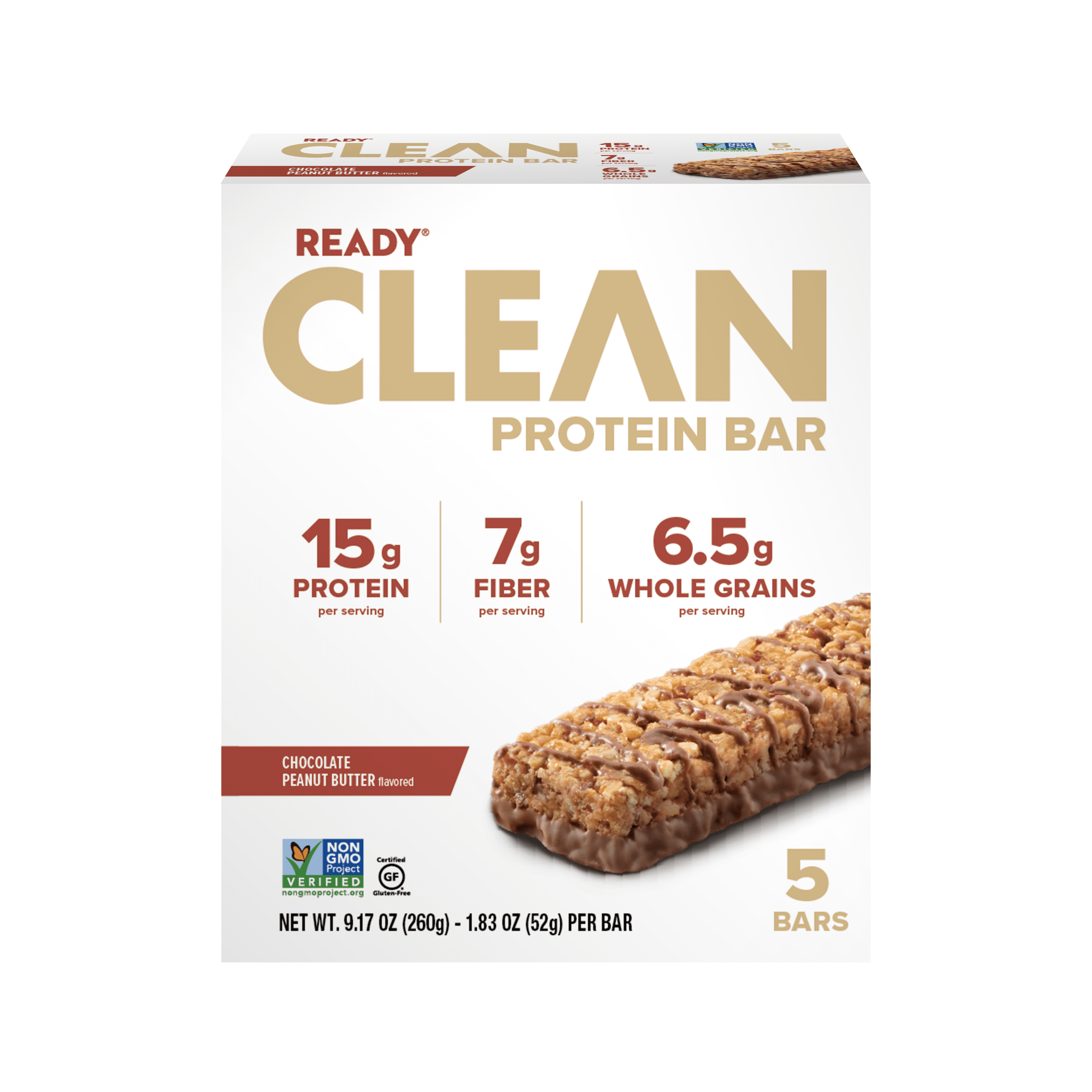Ready Clean Protein Bar, Chocolate & Peanut Butter, 5 Count Bars