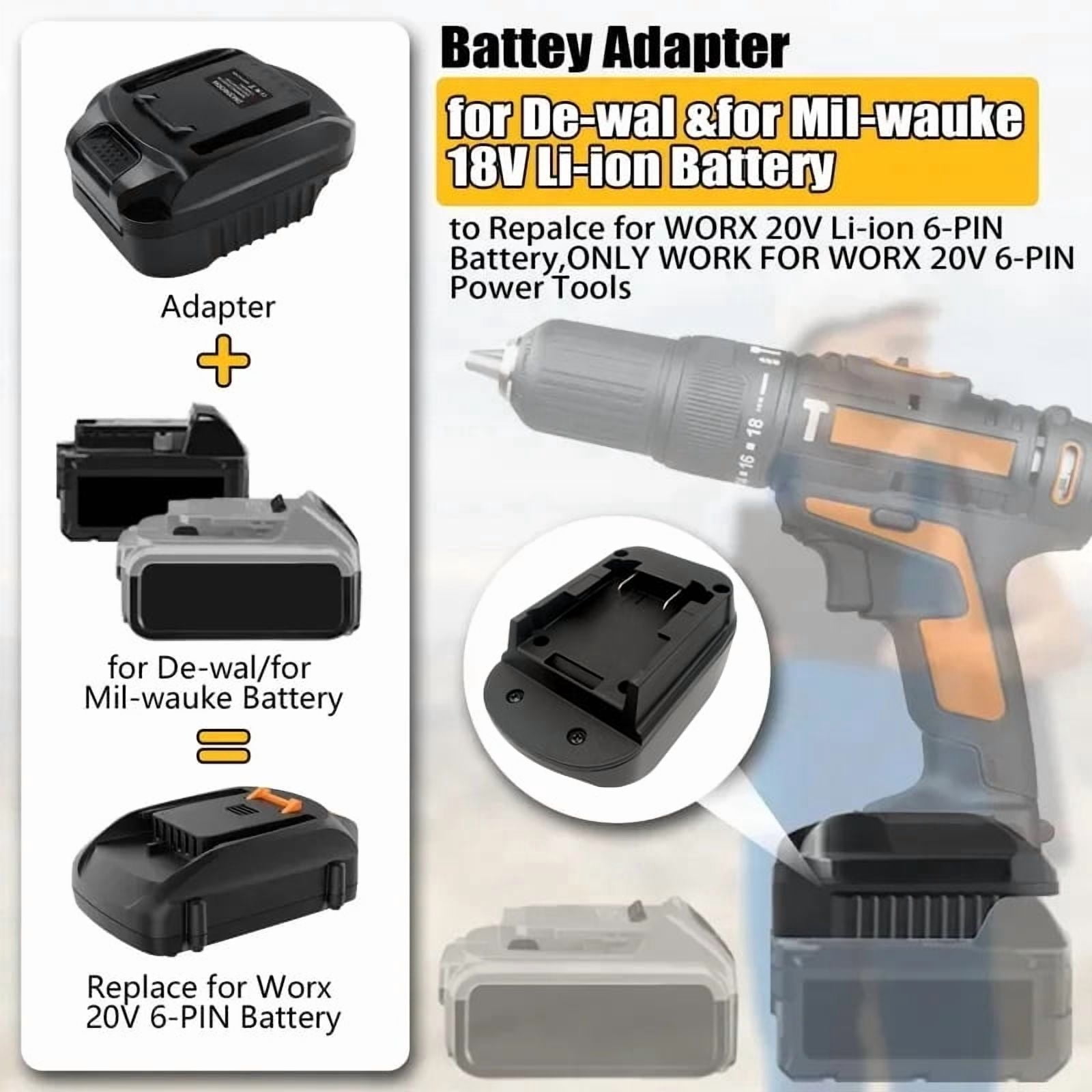Power Tool Accessories for Worx 20V 6 Pin Power Tools DM20WORX6 Adapter for Mil*wau*kee for M18 for De*walt 18V 20V Lithium Battery