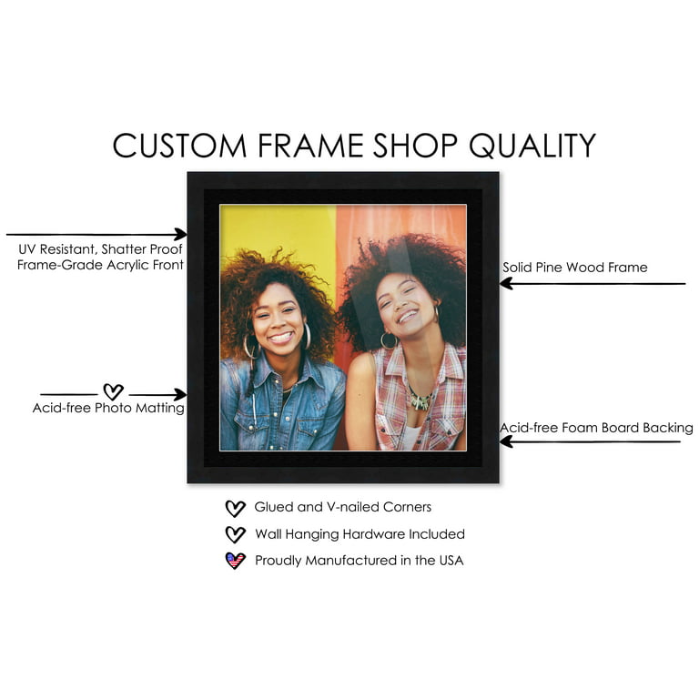 CustomPictureFrames 6x6 Modern Black Wood Picture Frame - with Acrylic Front and Foam Board Backing