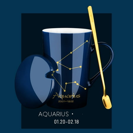 

Homeex Creative Constellation Water Cup Personality Trend Mug With Lid Spoon Ceramic Coffee Cup Blue K