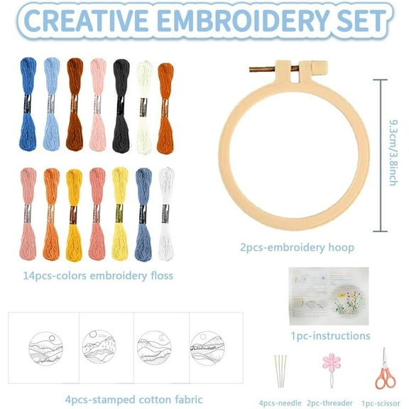 4Set 3.7'' Small Embroidery Kit Designed with Beautiful Landscape Patterns and Detailed Instructions Needlepoint Embroidery Kits for Adults