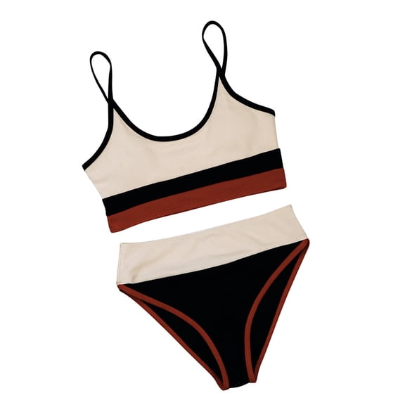 Vedolay Swimsuit for Womens Women's 2PCS Tripe Push Up High Waisted Bikini Swimsuit Swimwear,Black S