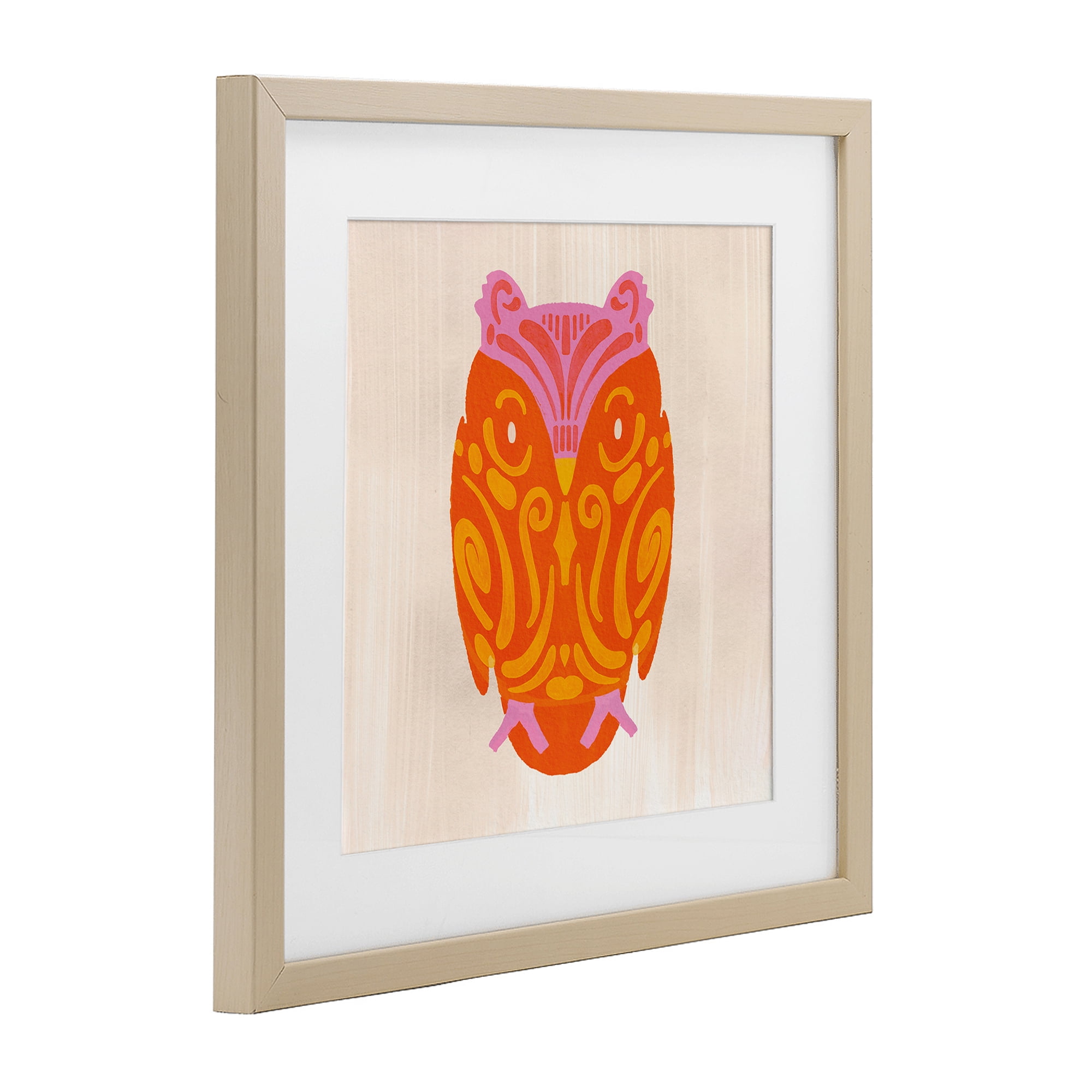 Stupell Industries Vibrant Folk Owl Motif Birch Framed Print Under Glass, design by The Paper Curator