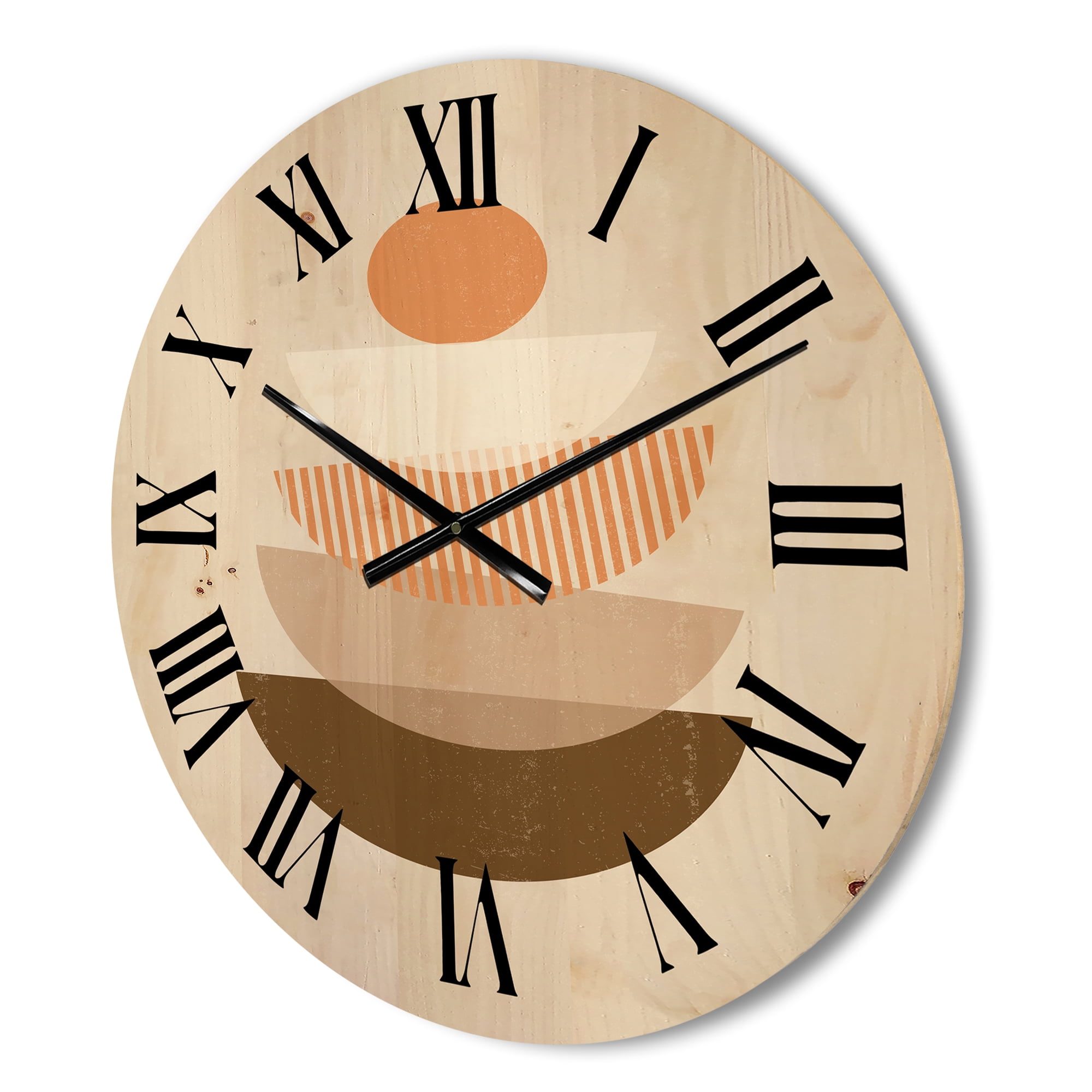 Designart 'Abstract Moon and Sun Geometrics In Terracotta I' Modern Wood Wall Clock