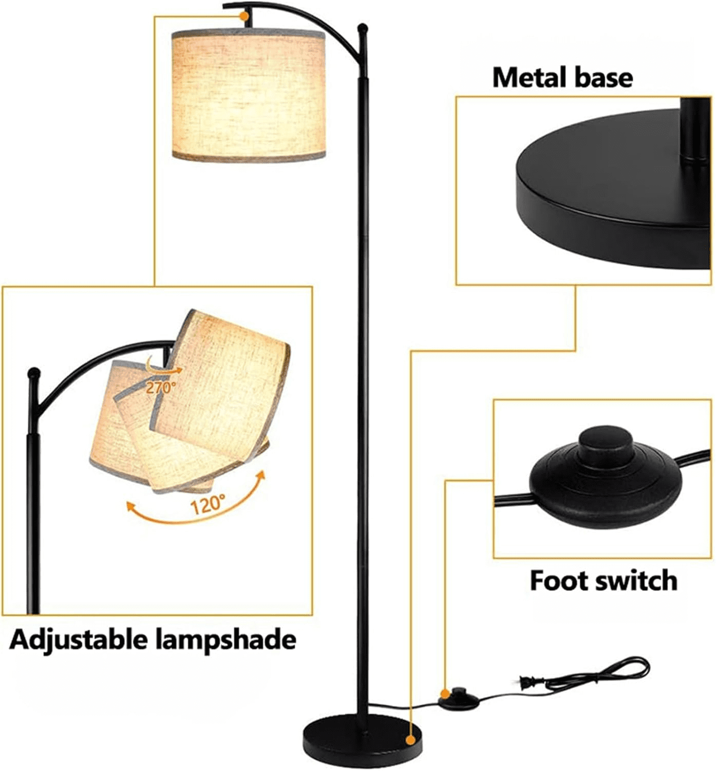 Floor Lamp for Living Room,LED Standing Lamp Tall Industrial Floor Lamp Reading for Bedroom, Office (9W, Beige Lampshade Included) -Black