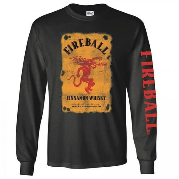 Fireball Whiskey Fireball Bottle Label Long Sleeve Shirt - Large