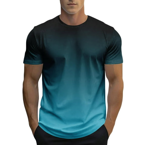 Mens Shirts Under $10 Men's Gradient Color T-Shirt, Short Sleeve Crewneck, Casual Summer Top Sky Blue M