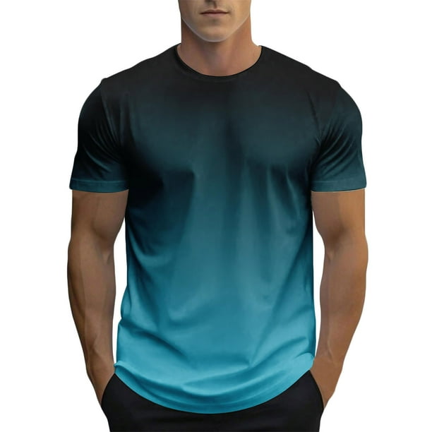Tops para hombre, blusas y camisas de manga corta con cuello redondo para hombre, blusa informal de verano para hombre, blusa de manga corta con degradado y cuello redondo, blusa de poliéster para hom