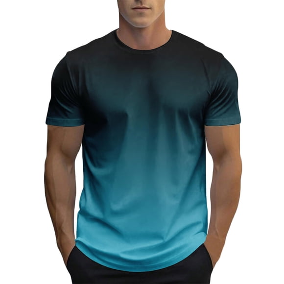 Tops para hombre, blusas y camisas de manga corta con cuello redondo para hombre, blusa informal de verano para hombre, blusa de manga corta con degradado y cuello redondo, blusa de poliéster para hom