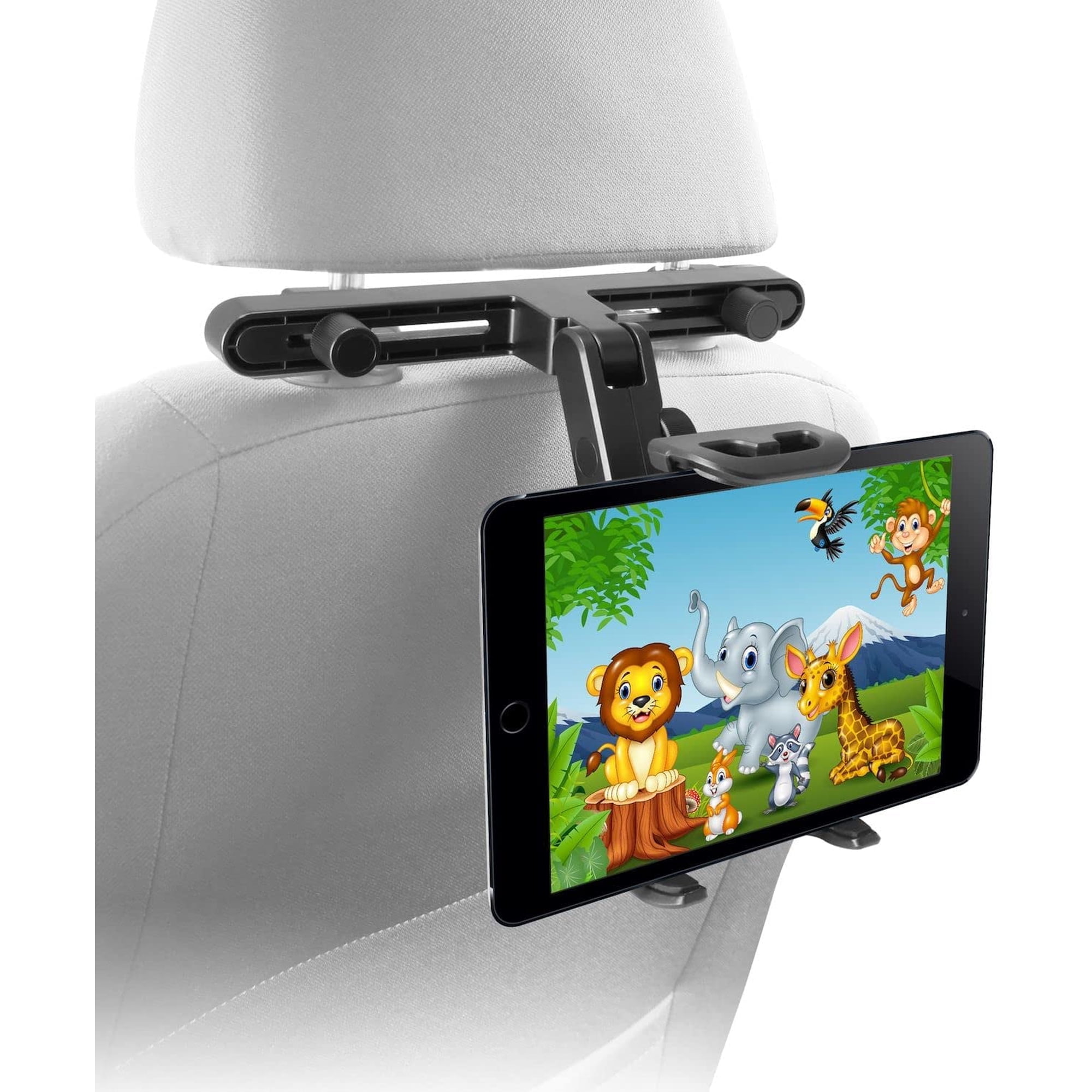 Macally Car Headrest Tablet Holder, Adjustable iPad Car Mount for Kids in Backseat, One Size, Black