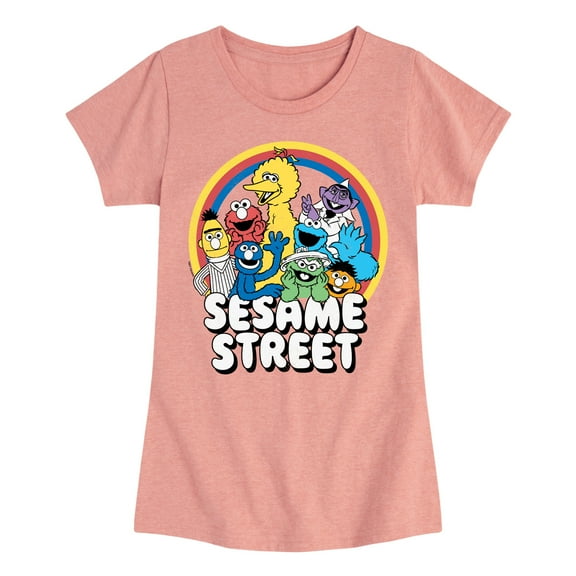 Sesame Street - Group Rainbow - Girls Fitted Short Sleeve Graphic T-Shirt