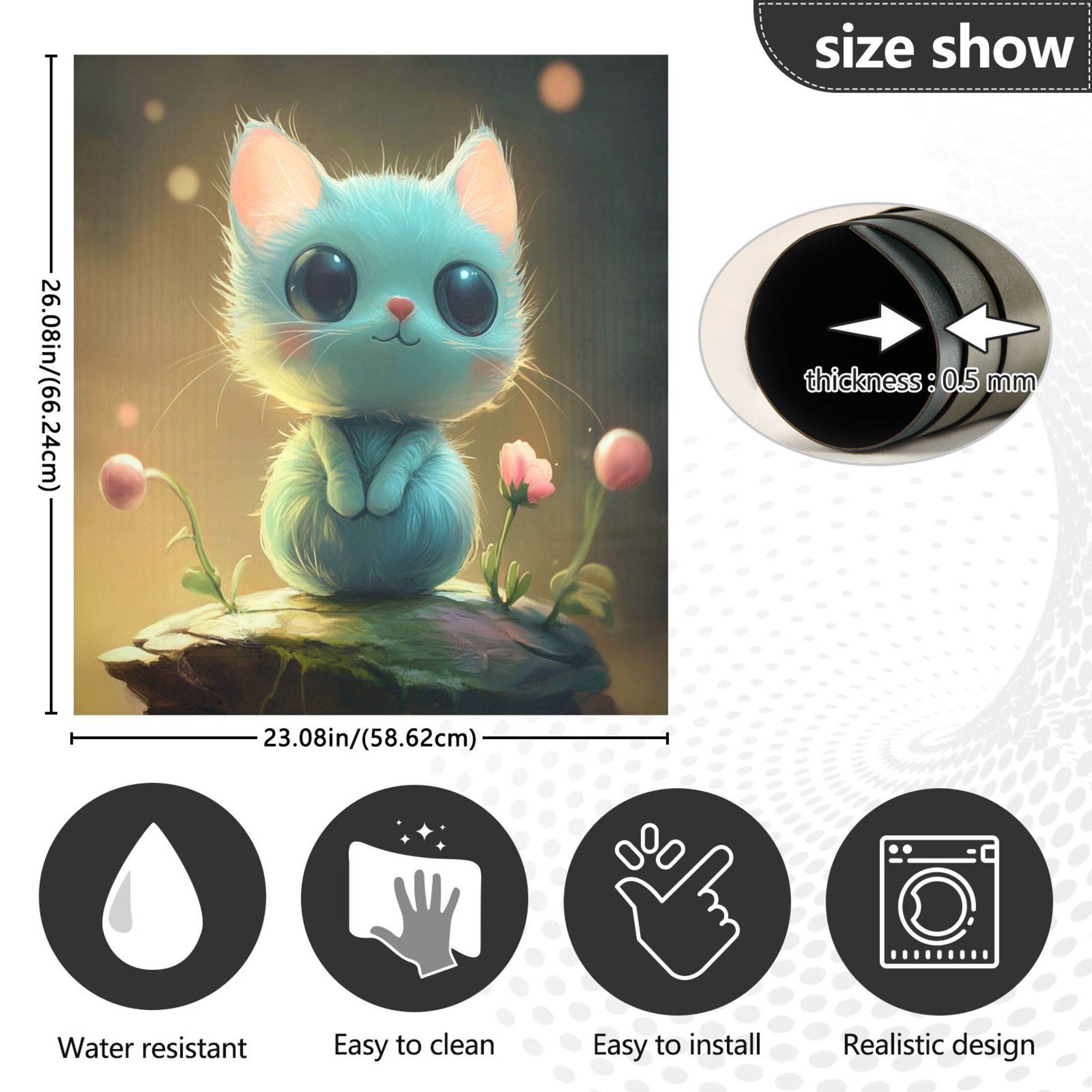 Dishwasher Magnetic Sticker 23x26 Inch Refrigerator Magnetic Sticker Washing Machine Magnetic Sticker Kitchen Panel Magnetic Sticker Home Decor Adorable Blue Cat