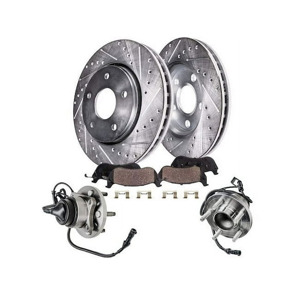 Front Brake Pad and Rotor and Wheel Hub Kit - Compatible with 2005 - 2011 Ford Crown Victoria 2006 2007 2008 2009 2010