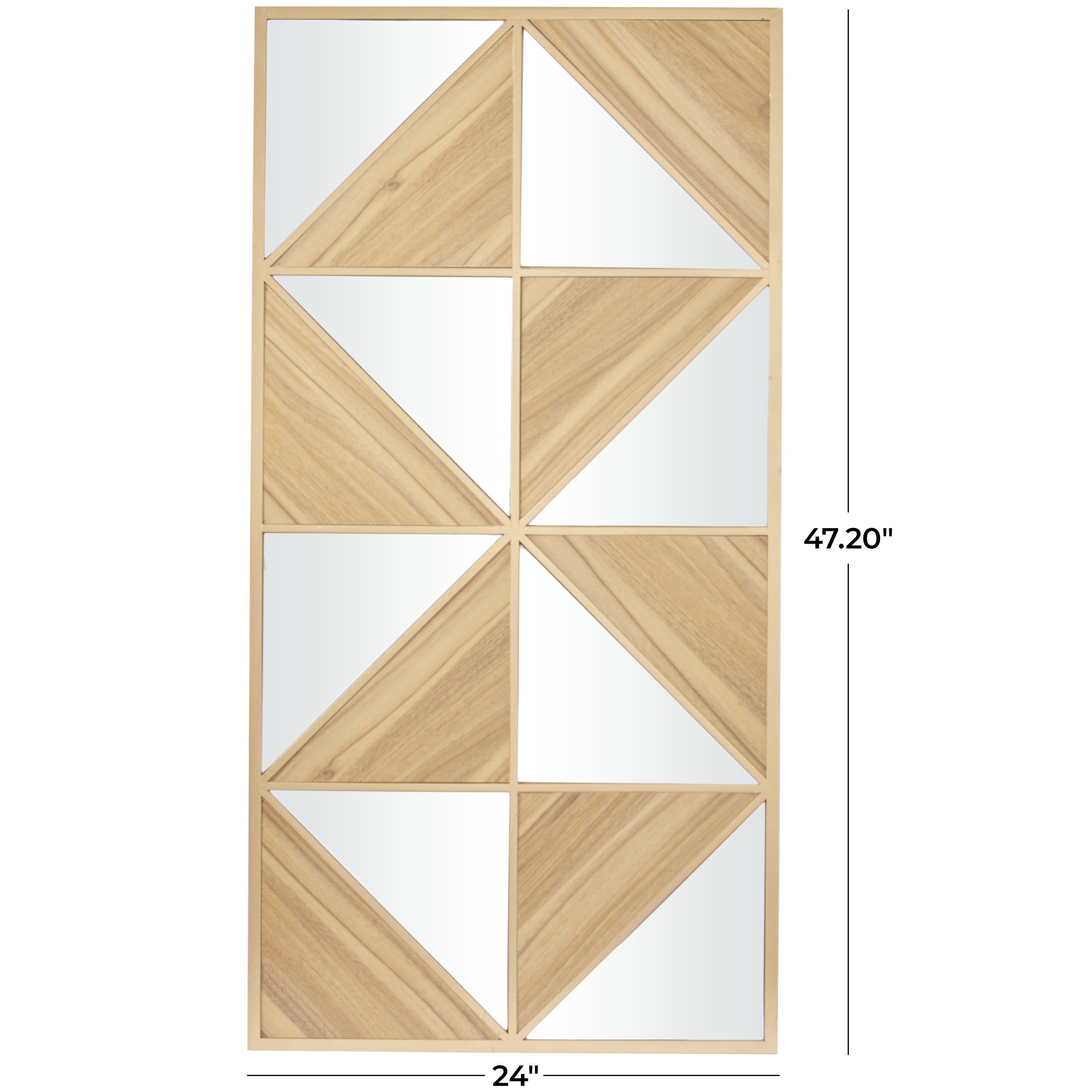 DecMode Light Brown Wood Triangle Mirrored Geometric Wall Decor
