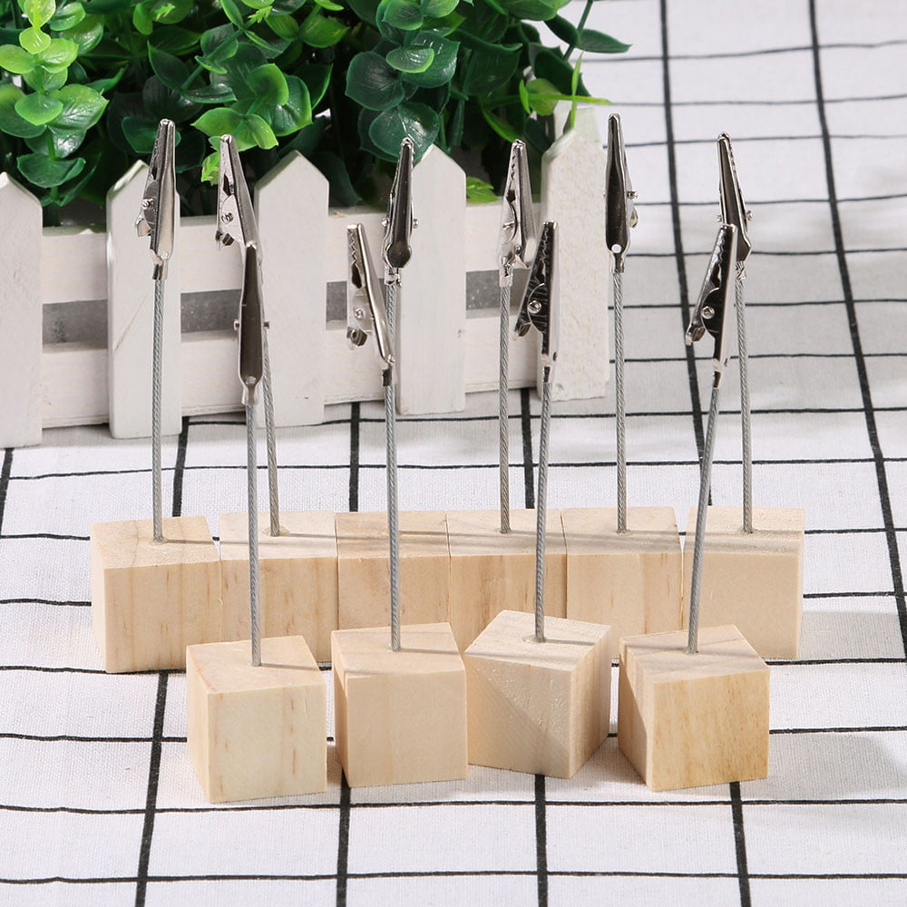 10/16Pcs Photo Card Note Memo Clip Holder With Wire Wood Base For Table Wedding 