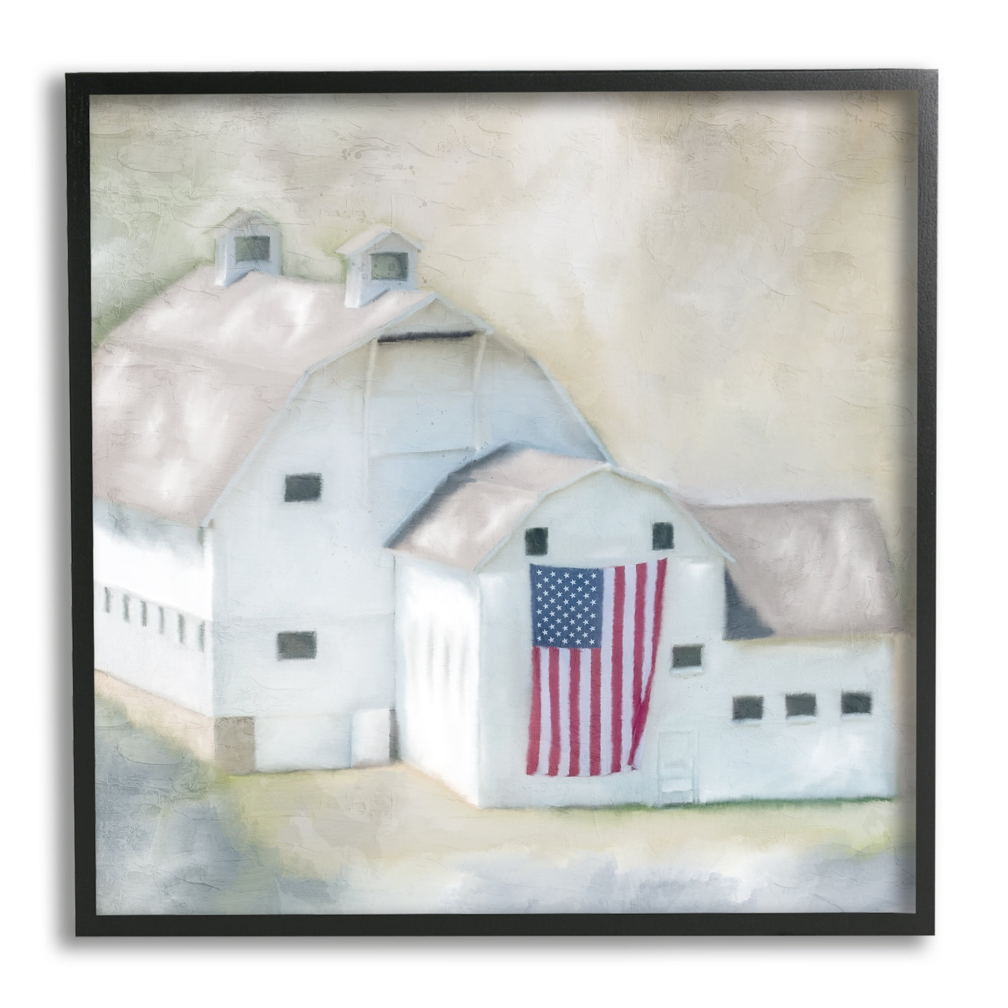 Stupell Industries American Flag White Farmhouse Barn Rural Countryside , 24 x 24, Design by Kim Allen
