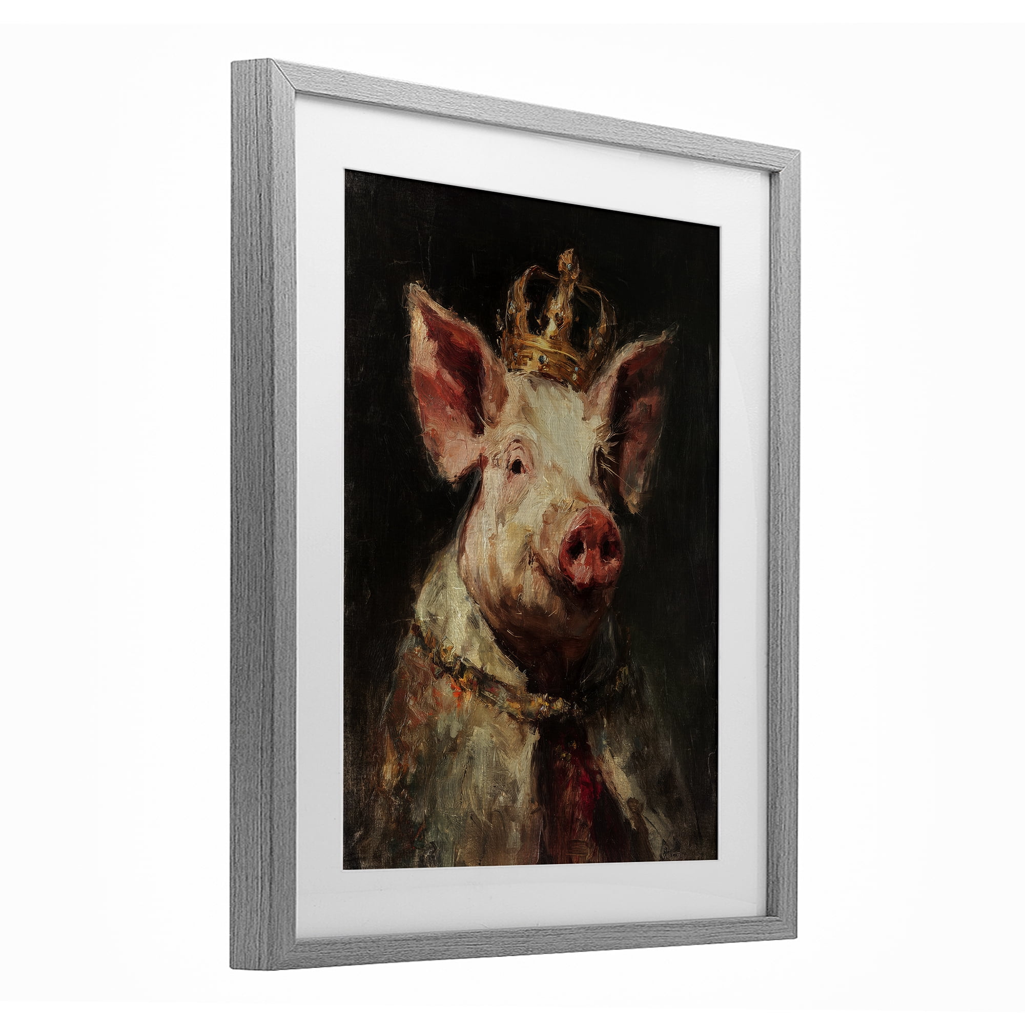 Stupell Industries Royal Swine Portrait Gray Framed Print Under Glass, design by Svetlana Aleynikova