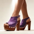 thumbnail image 4 of FSJ Women Studded Platform Heels Slingback Sandals Wooden Block Heel Ankle Strap Peep Toe Mules Shoes Size 7.5 Purple, 4 of 5