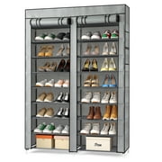 Zimtown Portable Shoe Rack Storage Organizer, 10 Tiers Double Row Nonwoven Fabric Cover Shoe Rack Holds up to 40 Pairs, Gray