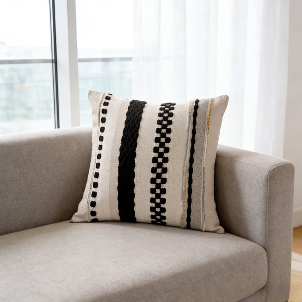 Juego de 2 fundas de almohada de terciopelo y lino a rayas de 18x18 pulgadas con cierre de cremallera, fundas decorativas multicolor para cojines de sofá, sillón, dormitorio y sala de estar.