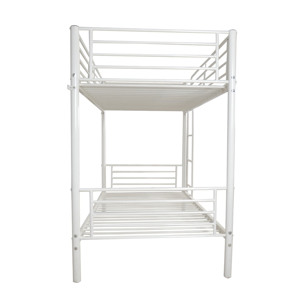 Iron Bed Bunk Bed with Ladder for Kids Twin Size White