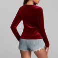 thumbnail image 4 of TKLPEHG Womens Tops V-Neck Velvet Ruched Tops Solid Color Lightweight Long Sleeve T Shirt Fall Tops Fashion Loose Comfy Casual Blouses Pullover (Wine,XL), 4 of 7