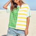 thumbnail image 5 of Women's Striped T Shirts Color Block Crewneck Short Sleeve Tshirts Casual Summer Tops Loose Fit Cozy Tees (XL, Yellow 01), 5 of 8