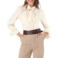 thumbnail image 1 of Allegra K Women's Collar Top Ruffle Front Lace Panel Button Front Tie Neck Long Sleeve Blouse, 1 of 6
