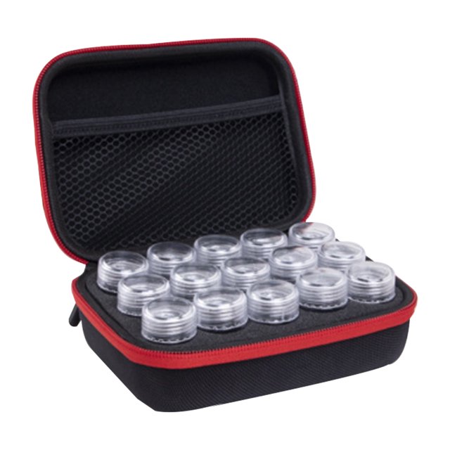 Caja de almacenamiento de arte y artesanía de 15 rejillas, accesorios de pintura de bordado de diamantes, tanque de choque colgante