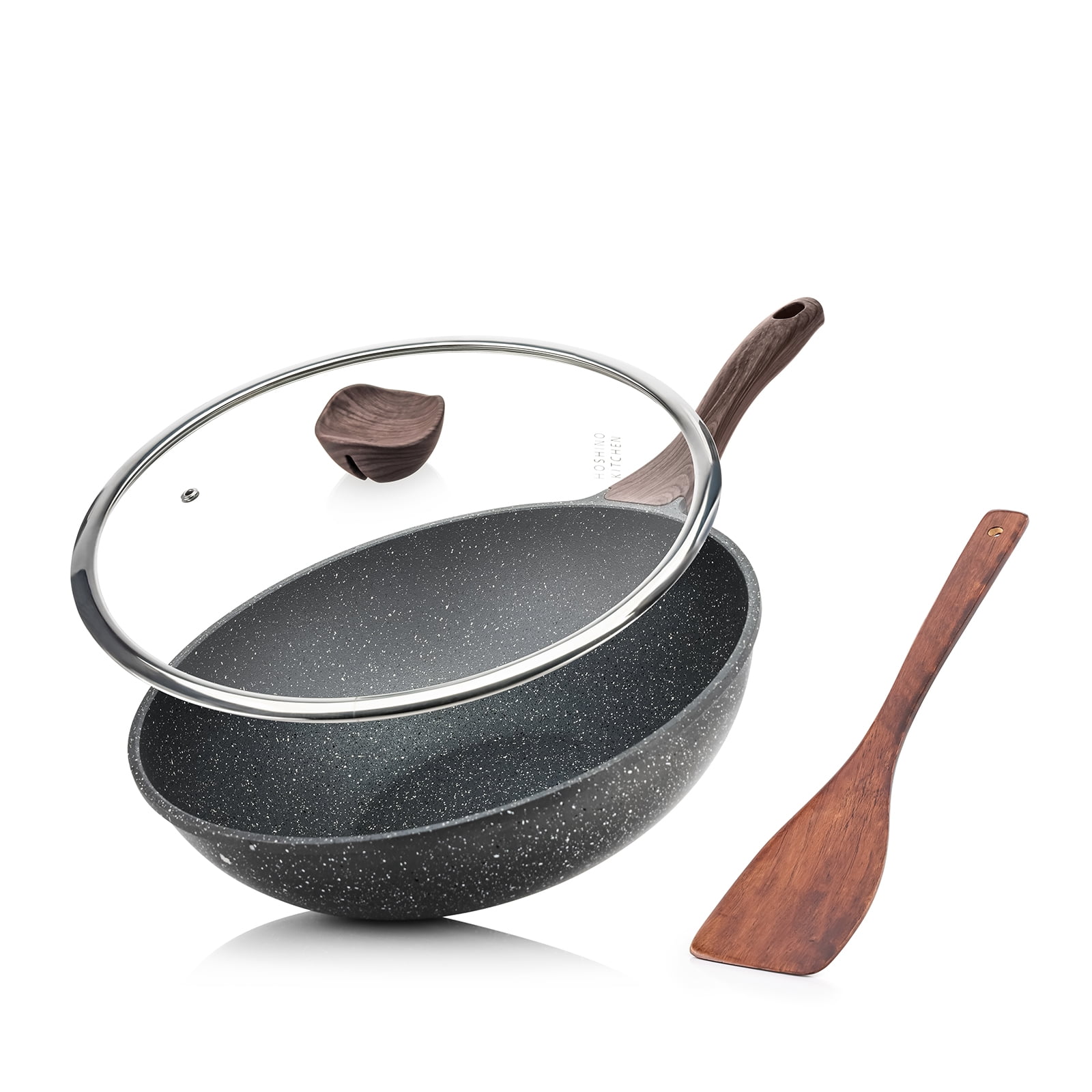 Hoshino Kitchen Nonstick Wok with Lid, 12.5 inch Aluminum Woks & Stir
