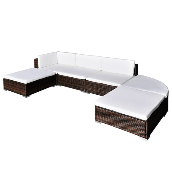 vidaXL 6 Piece Patio Lounge Set with Cushions Poly Rattan Brown