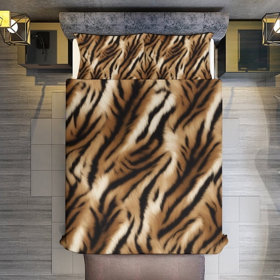 Quilt Cover Set Fashionable Printed Bedding Covers with Pillowcase Home Textiles, Tiger Texture Twin (68"x86")