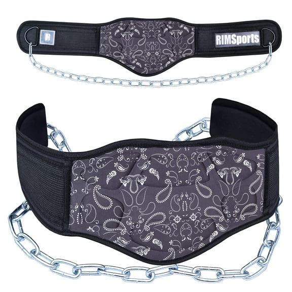 RIMSports Neoprene Padded Weight Lifting Dip Belt with Chain for Workout and Squat