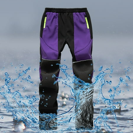 

Yubatuo Kids Baby Boys Girls Patchwork Ski Suit Pocket Thicken Warm Trouser Pants Purple 140