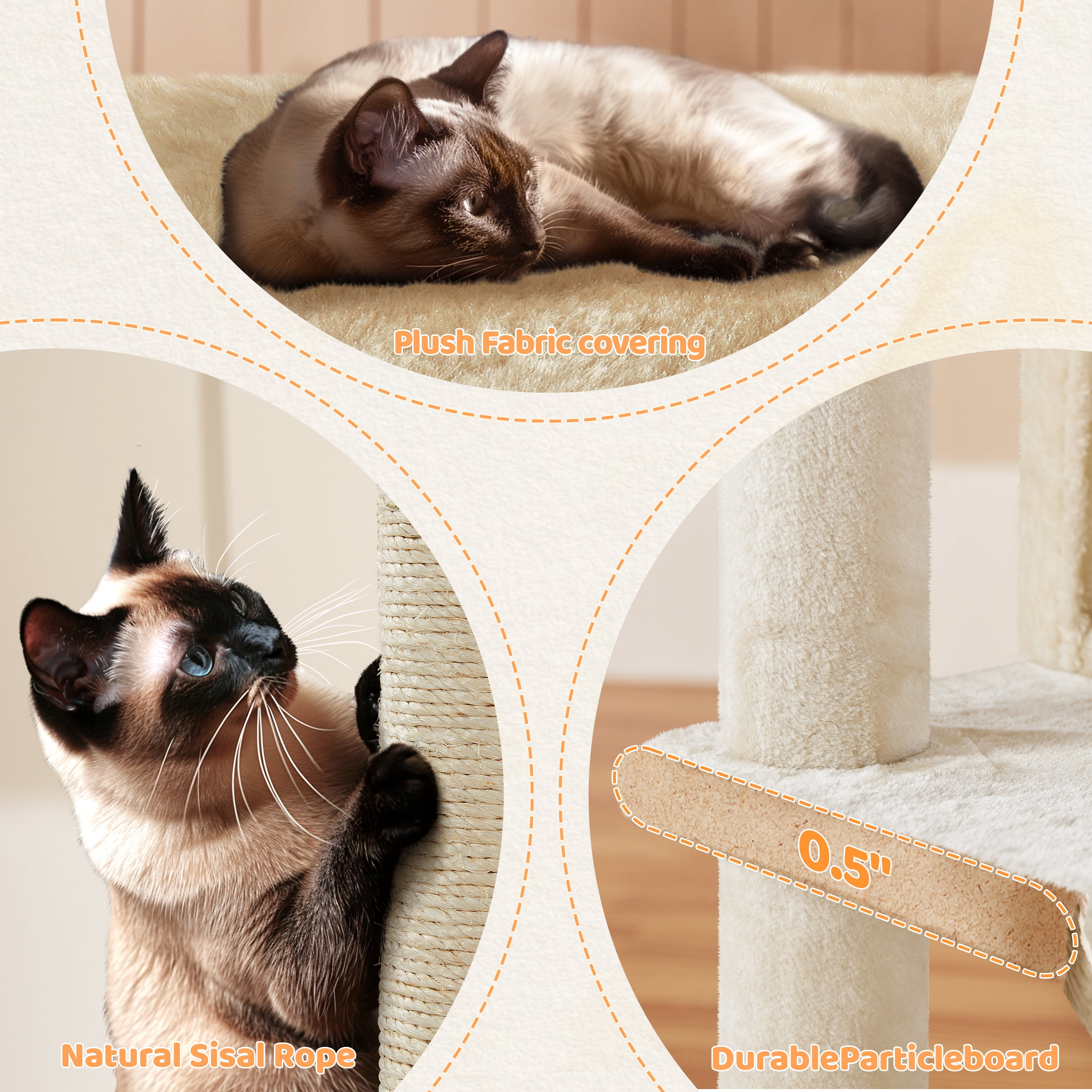 Renwick 54"H Cat Tree Tower Condo with Condos & Scratching Posts, Beige