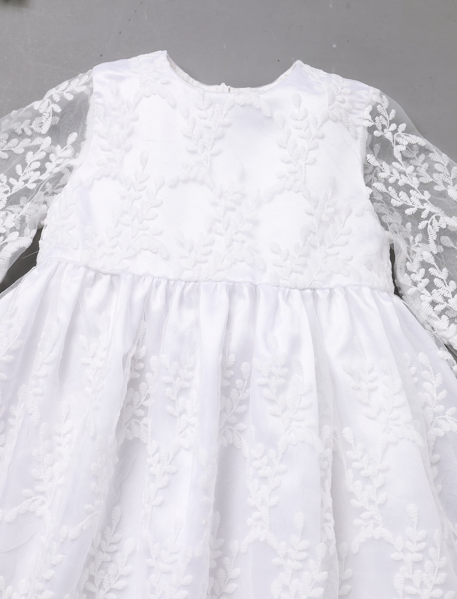 FYMNSI Baby Christening Dress White Baptism Gowns for Girl Infant Lace Long Sleeve Tulle Outfits 9-12 Months